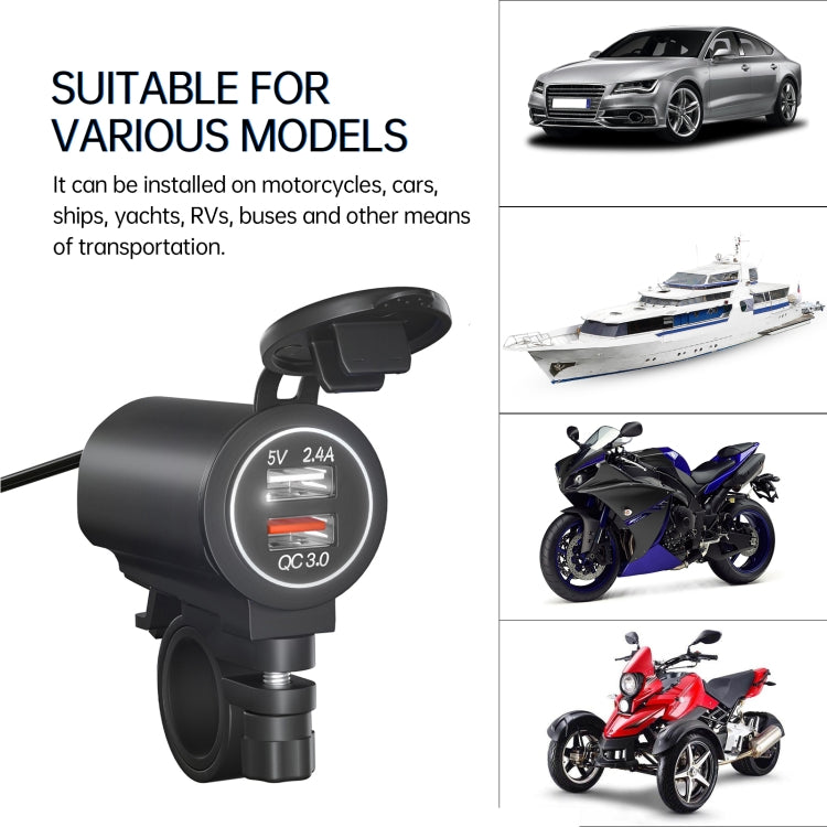 ZH-723F5 Car / Motorcycle QC3.0 Cell Phone Fast Charging Dual USB Car Charger(White Light) - DIY Modified Charger by PMC TechLife | Online Shopping South Africa | PMC TechLife