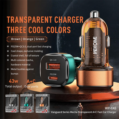 WK WP-C45 Vanguard Series Mecha Transparent USB+Type-C Fast Car Charger (Grey) - Car Charger by WK | Online Shopping South Africa | PMC Jewellery