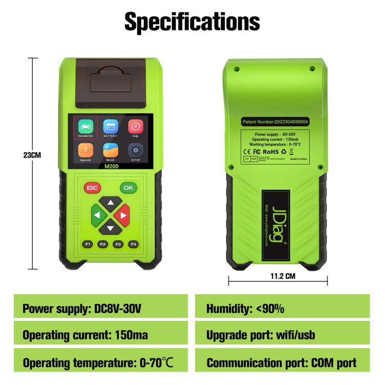 JDiag M200 8V-30V OBD Motorcycles Diagnostic Instrument with Data Printing - Code Readers & Scan Tools by PMC Jewellery | Online Shopping South Africa | PMC Jewellery