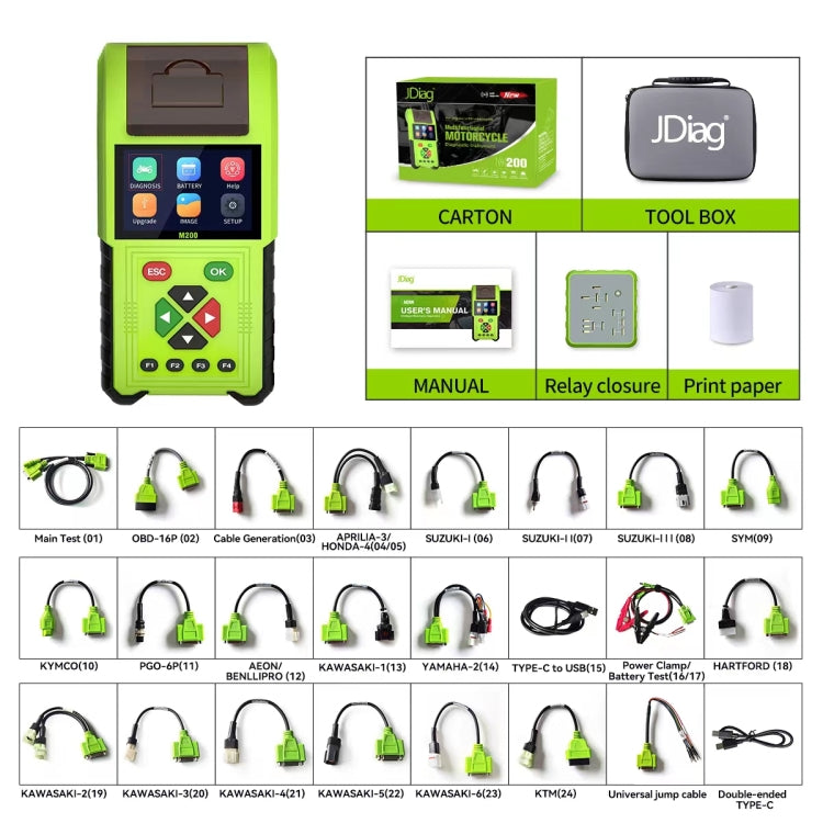 JDiag M200 8V-30V OBD Motorcycles Diagnostic Instrument with Data Printing, Full Version - Code Readers & Scan Tools by PMC TechLife | Online Shopping South Africa | PMC TechLife
