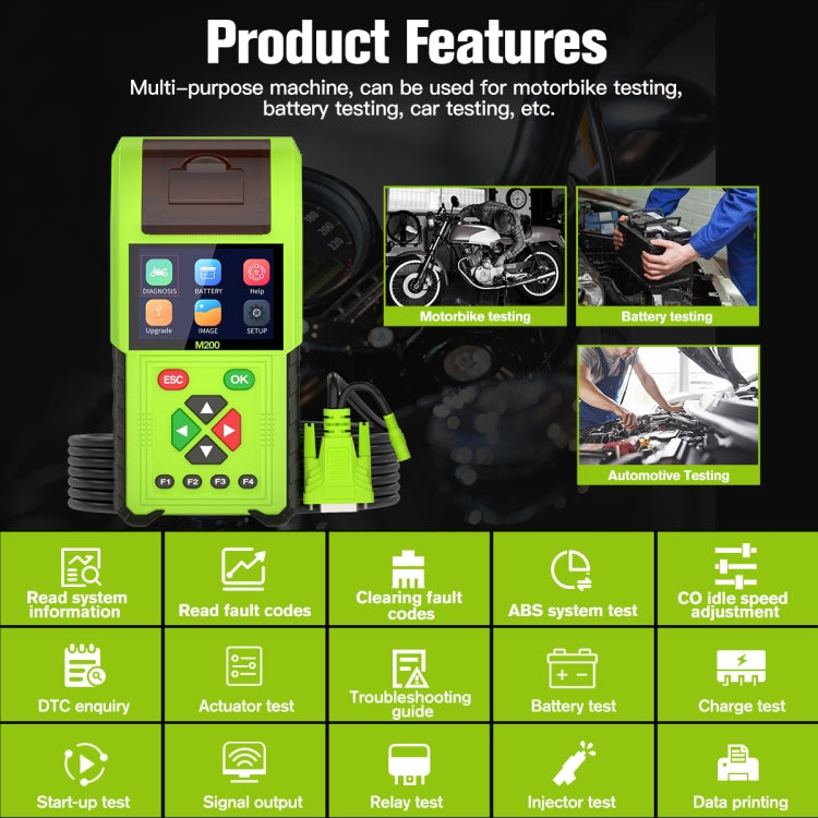 JDiag M200 8V-30V OBD Motorcycles Diagnostic Instrument with Data Printing, Full Version - Code Readers & Scan Tools by PMC TechLife | Online Shopping South Africa | PMC TechLife