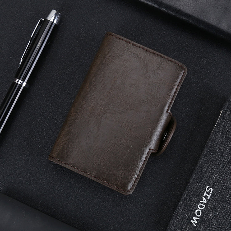 X-7 Antimagnetic RFID  Multi-functional Aluminum Crazy Horse Texture Leather Card Bag Wallet(Coffee) - free shipping - PMC TechLife - Order now!
