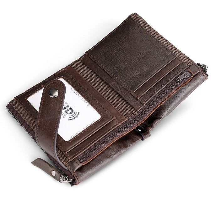 TP-197 Oil Wax Leather Multi-functional Double Zipper Clasp Antimagnetic Change RFID Leather Wallet(Black) - free shipping - PMC TechLife - Order now!