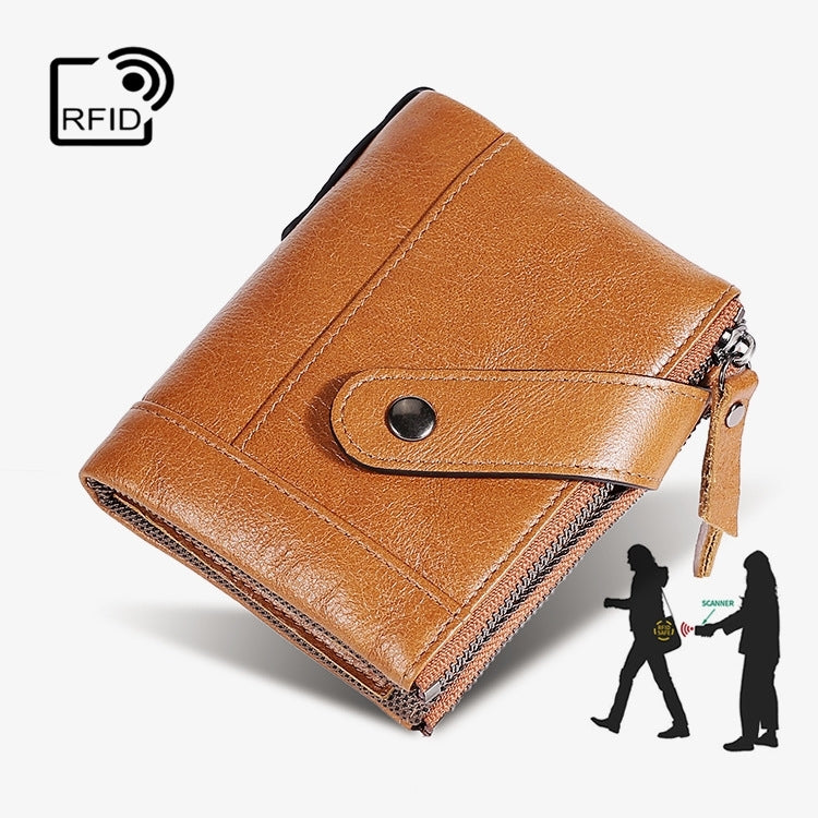 TP-197 Oil Wax Leather Multi-functional Double Zipper Clasp Antimagnetic Change RFID Leather Wallet(Black) - free shipping - PMC TechLife - Order now!