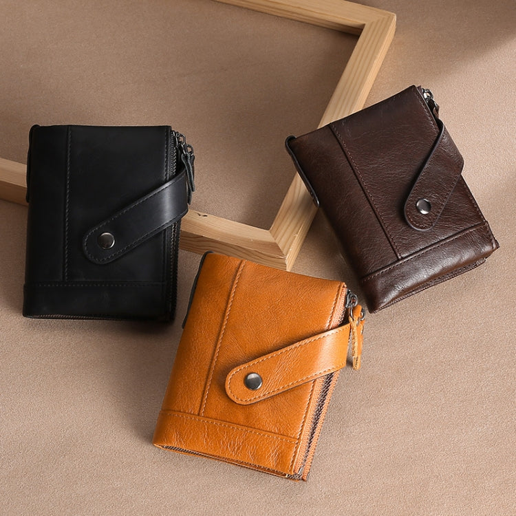 TP-197 Oil Wax Leather Multi-functional Double Zipper Clasp Antimagnetic Change RFID Leather Wallet(Black) - free shipping - PMC TechLife - Order now!