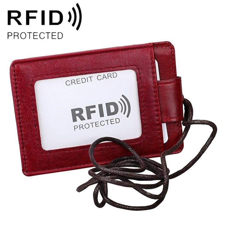 KB153 Antimagnetic RFID Leather Card Holder ID Card Badge with Lanyard(Red) - free shipping - PMC TechLife - Order now!