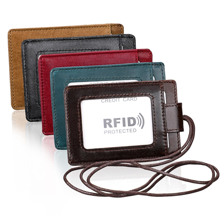KB153 Antimagnetic RFID Leather Card Holder ID Card Badge with Lanyard(Red) - free shipping - PMC TechLife - Order now!