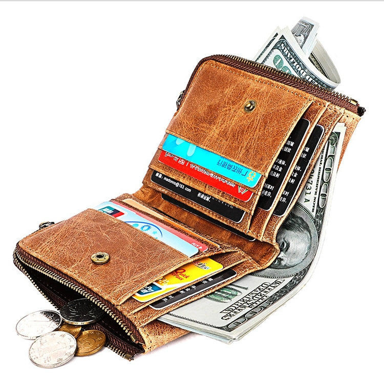 3533 Antimagnetic RFID Top-grain Leather Crazy Horse Texture Men Business Leisure Wallet (Blue) - free shipping - PMC TechLife - Order now!