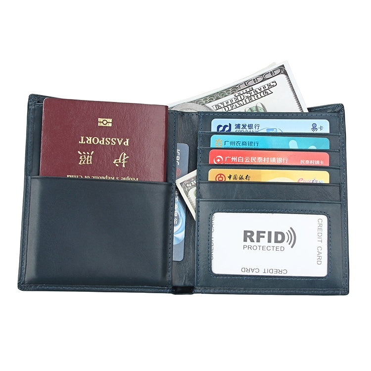 8235 Antimagnetic RFID Multi-function Crazy Horse Texture Leather Wallet Passport Bag(Blue) - free shipping - PMC TechLife - Order now!