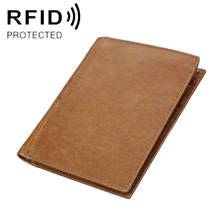 8235 Antimagnetic RFID Multi-function Crazy Horse Texture Leather Wallet Passport Bag(Yellowish-brown) - free shipping - PMC TechLife - Order now!