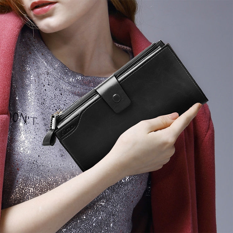 8236 Antimagnetic RFID Multi-function Oil Wax Leather Lady Wallet Large-capacity Purse (Purple) - Antimagnetic RFID Package by PMC TechLife | Online Shopping South Africa | PMC TechLife | Buy Now Pay Later Mobicred