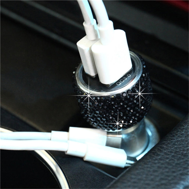 Car Diamond Aluminium Alloy QC3.0 Dual USB Quick Charger(Black) - Car Charger by PMC TechLife | Online Shopping South Africa | PMC TechLife