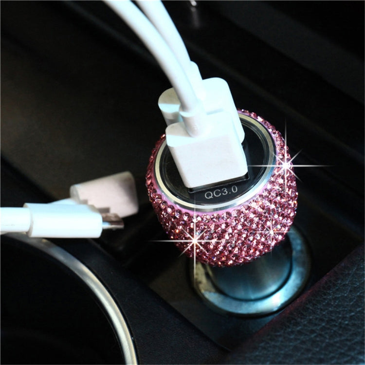Car Diamond Aluminium Alloy QC3.0 Dual USB Quick Charger(Pink) - Car Charger by PMC TechLife | Online Shopping South Africa | PMC TechLife