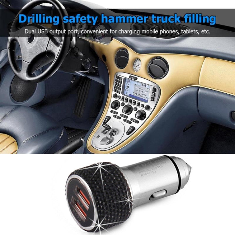 Car Diamond Aluminium Alloy QC3.0 Dual USB Quick Charger (Jet Black) - Car Charger by PMC TechLife | Online Shopping South Africa | PMC TechLife