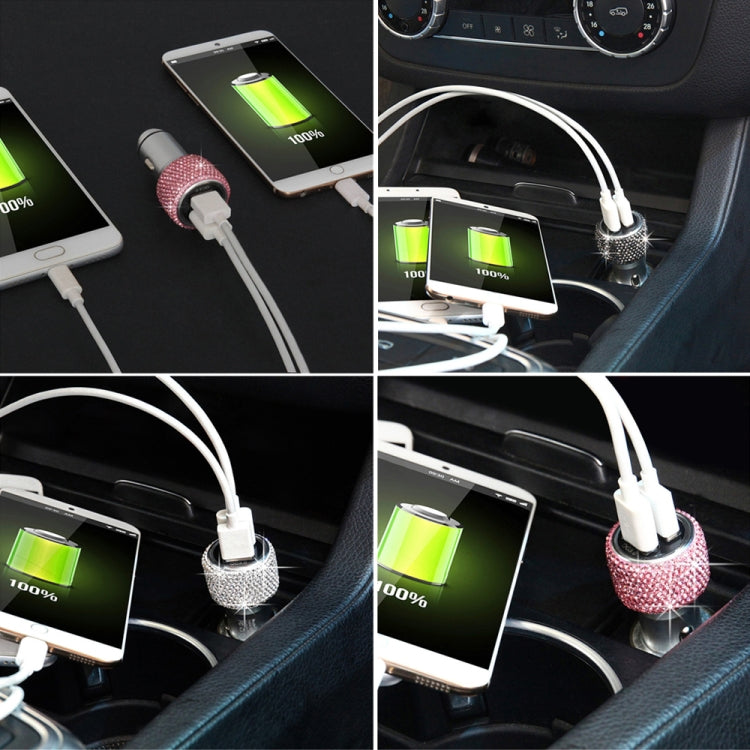 Car Diamond Aluminium Alloy QC3.0 Dual USB Quick Charger(Lake Blue) - Car Charger by PMC TechLife | Online Shopping South Africa | PMC TechLife