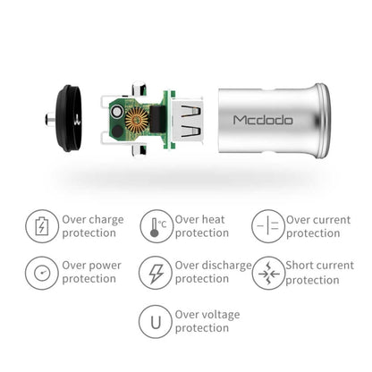 Mcdodo CC-3851 Dual USB Ports Smart Car Charger, For iPhone, iPad, Samsung, HTC, Sony, LG, Huawei, Lenovo, and other Smartphones or Tablet(Silver) - Car Charger by Mcdodo | Online Shopping South Africa | PMC Jewellery