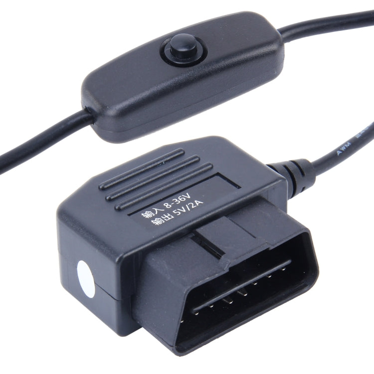 Car Auto 16Pin OBDII Charging Cable Mini 5 Pin USB Power Adapter with Switch Button for GPS Tablet E-dog Phone, Cable Length: 3.4m - DIY Modified Charger by PMC TechLife | Online Shopping South Africa | PMC TechLife