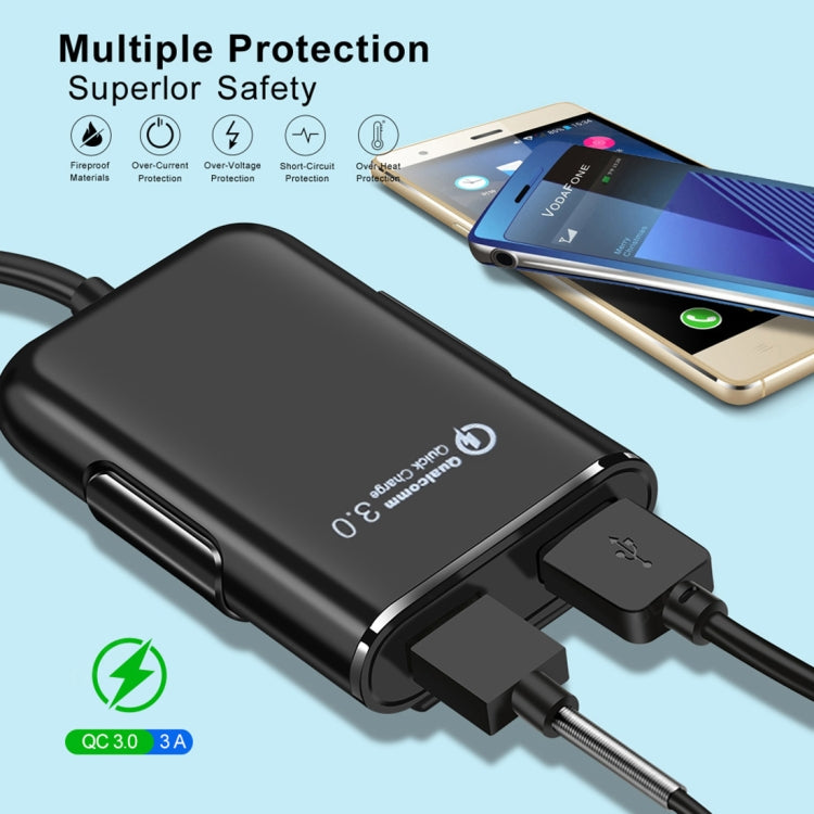 HMQ-C801 1.8m 8A Max 4 Ports USB Car Charger with Extending USB HUB for Front & Back Seat Charging (Black) - Car Charger by PMC TechLife | Online Shopping South Africa | PMC TechLife