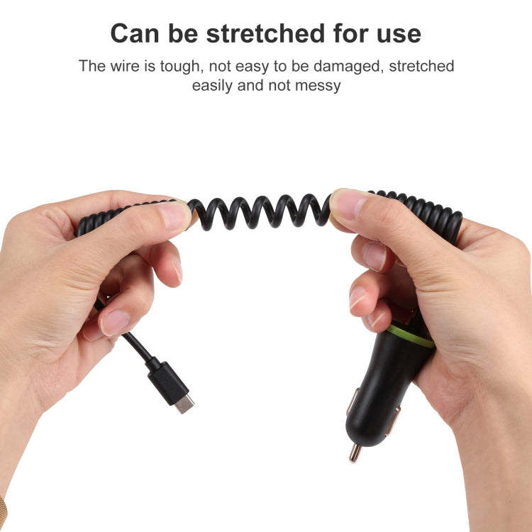 17W 3.4A Mini USB Car Charger with USB-C / Type-C Spring Cable - Car Charger by PMC TechLife | Online Shopping South Africa | PMC TechLife