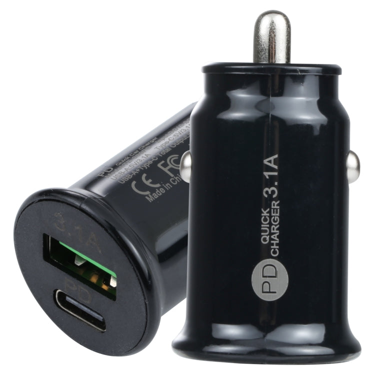 TE-339PD 3.1A PD USB-C / Type-C + USB Interface Mini Fast Charging Car Charger(Black) - Car Charger by PMC TechLife | Online Shopping South Africa | PMC TechLife