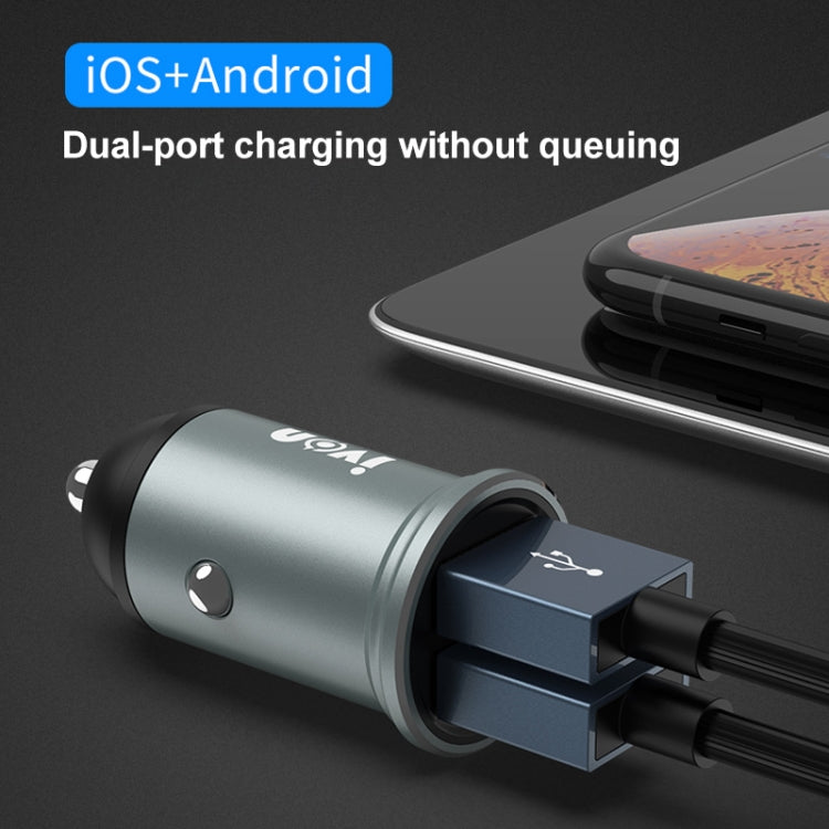 IVON CC37 15W 3.1A Dual USB Mini Car Charger + 1m USB to 8 Pin Fast Charge Data Cable Set - Car Charger by IVON | Online Shopping South Africa | PMC TechLife | Buy Now Pay Later Mobicred