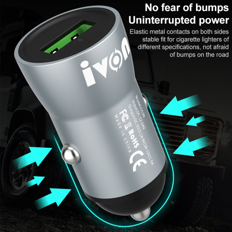 IVON CC39 18W 3.1A QC 3.0 USB Car Charger + 1m USB to 8 Pin Fast Charge Data Cable Set - Car Charger by IVON | Online Shopping South Africa | PMC TechLife