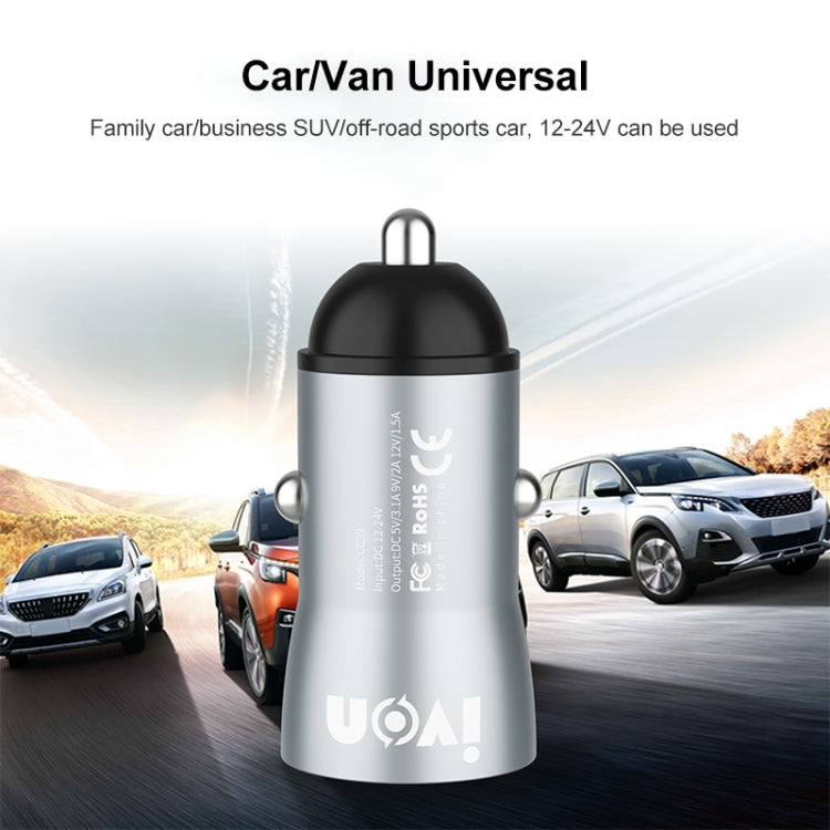 IVON CC39 18W 3.1A QC 3.0 USB Car Charger + 1m USB to 8 Pin Fast Charge Data Cable Set - Car Charger by IVON | Online Shopping South Africa | PMC TechLife
