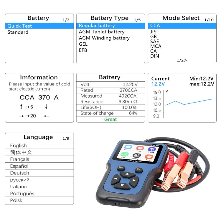 V311B Car 12V Handheld Battery Tester - Code Readers & Scan Tools by PMC TechLife | Online Shopping South Africa | PMC TechLife