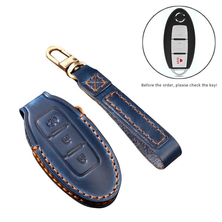 Hallmo Car Cowhide Leather Key Protective Cover Key Case for Nissan Sylphy 3-button Horn(Black) - Car Key Cases by Hallmo | Online Shopping South Africa | PMC TechLife | Buy Now Pay Later Mobicred
