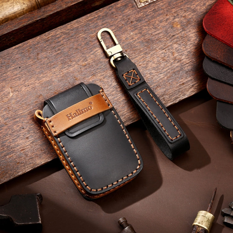 Hallmo Car Cowhide Leather Key Protective Cover Key Case for Land Rover Discovery 5 B Style(Black) - Car Key Cases by Hallmo | Online Shopping South Africa | PMC TechLife | Buy Now Pay Later Mobicred