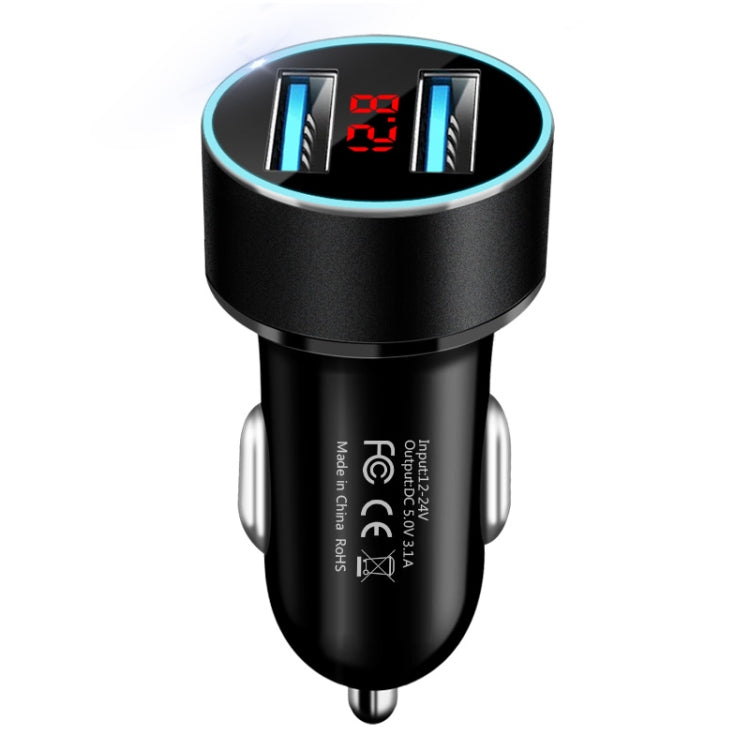 JMG-C016A 5 PCS 5V 3.1A Car Dual USB Charger with LED Display(Black) - Car Charger by PMC TechLife | Online Shopping South Africa | PMC TechLife