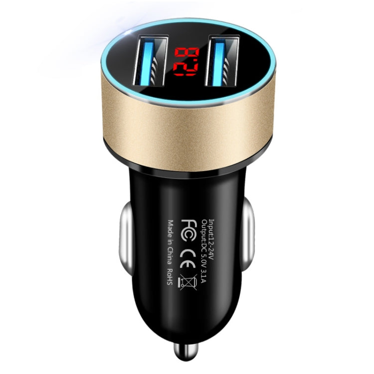 JMG-C016A 5 PCS 5V 3.1A Car Dual USB Charger with LED Display(Gold) - Car Charger by PMC TechLife | Online Shopping South Africa | PMC TechLife