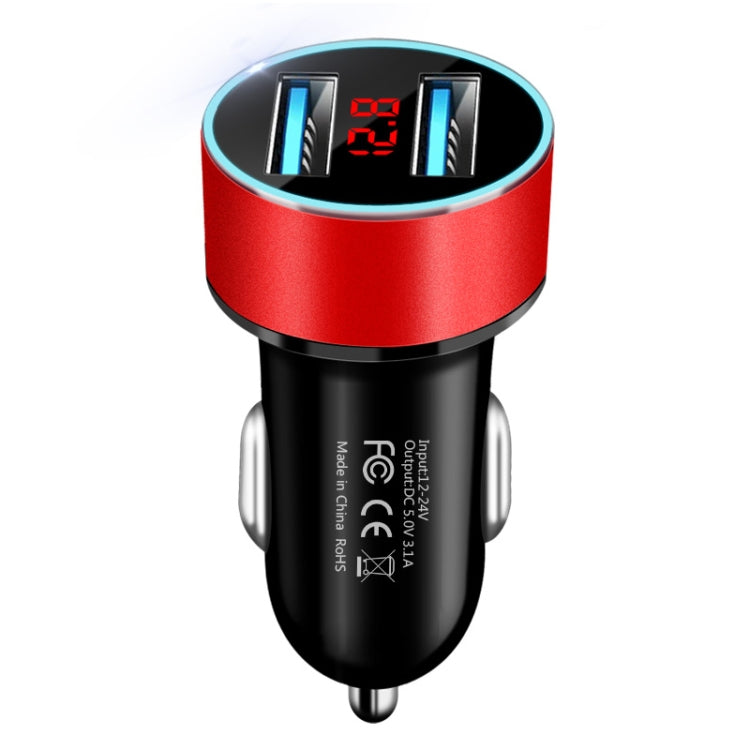 JMG-C016A 5 PCS 5V 3.1A Car Dual USB Charger with LED Display(Red) - Car Charger by PMC TechLife | Online Shopping South Africa | PMC TechLife