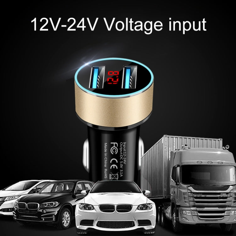 JMG-C016A 5 PCS 5V 3.1A Car Dual USB Charger with LED Display(Silver) - Car Charger by PMC TechLife | Online Shopping South Africa | PMC TechLife