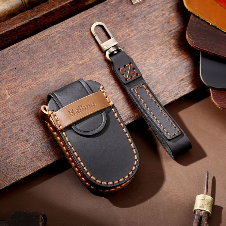 Hallmo Car Genuine Leather Key Protective Cover for Jeep Compass 4-button(Black) - Car Key Cases by Hallmo | Online Shopping South Africa | PMC TechLife | Buy Now Pay Later Mobicred