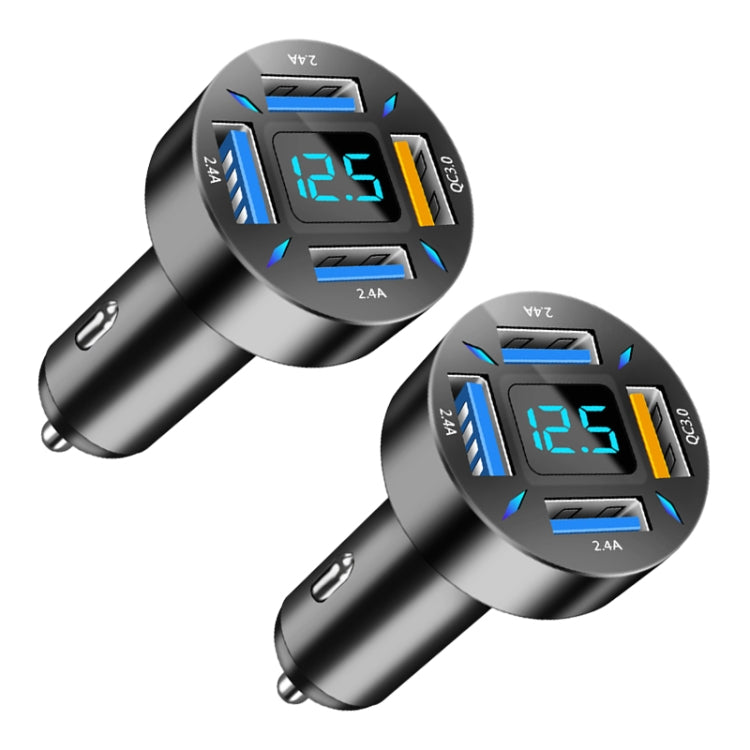 2pcs 4 in 1 USB QC3.0 Digital Display Car Fast Charger - Car Charger by PMC Jewellery | Online Shopping South Africa | PMC Jewellery