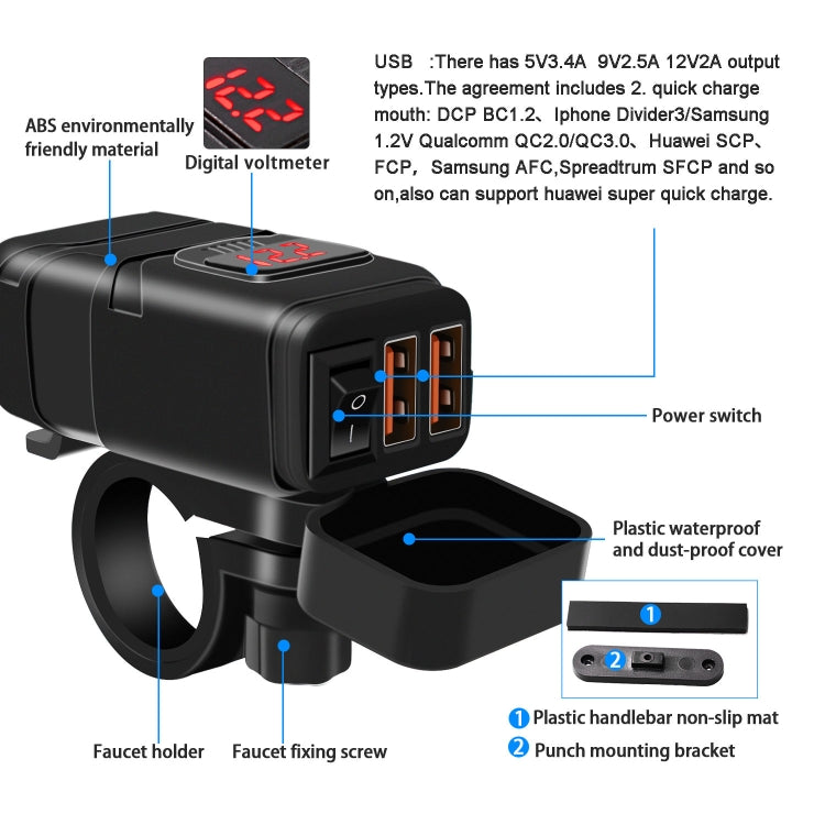 Universal Car Super Quick Dual Port USB Charger Power Outlet Adapter with LED Digital Voltmeter(Red Light) - free shipping - PMC TechLife - Order now!