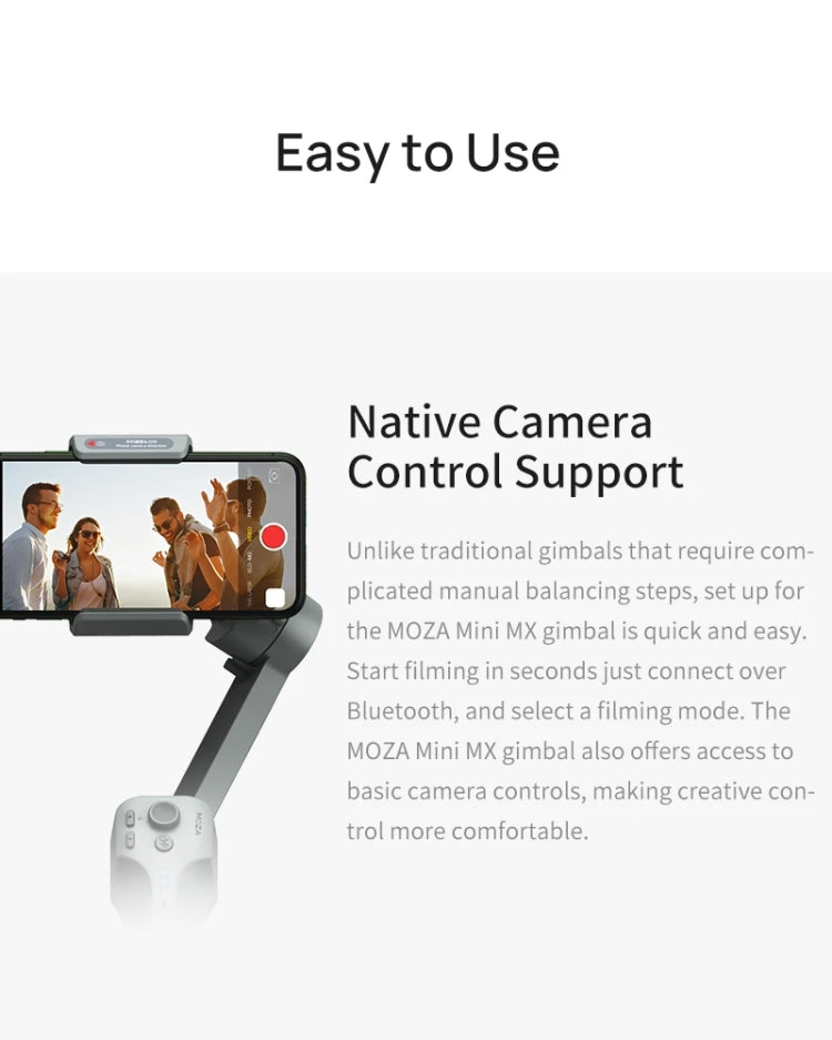 MOZA Mini MX 3 Axis Foldable Handheld Gimbal Stabilizer for Action Camera and Smart Phone(Grey) - free shipping - PMC TechLife - Order now!