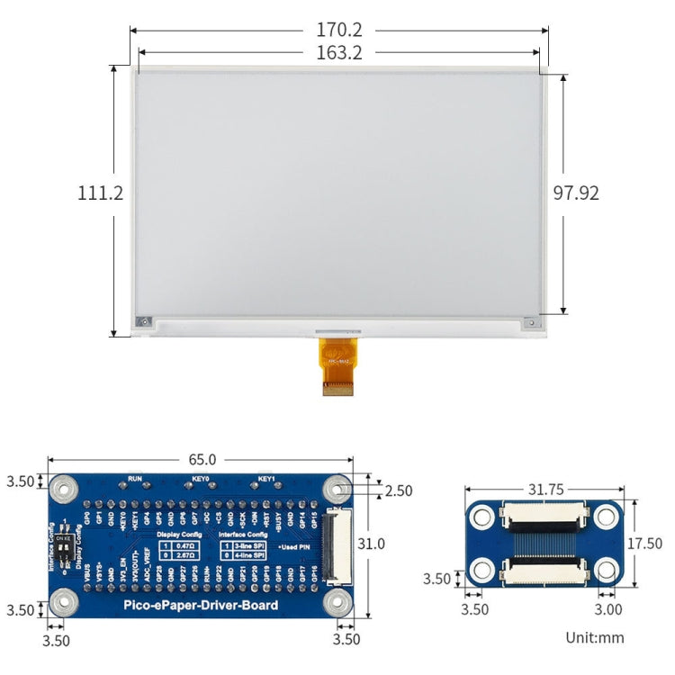 Waveshare 7.5 inch 800x480 Pixel Red Black White E-Paper E-Ink Display Module (B) for Raspberry Pi Pico, SPI Interface - free shipping - PMC TechLife - Order now!