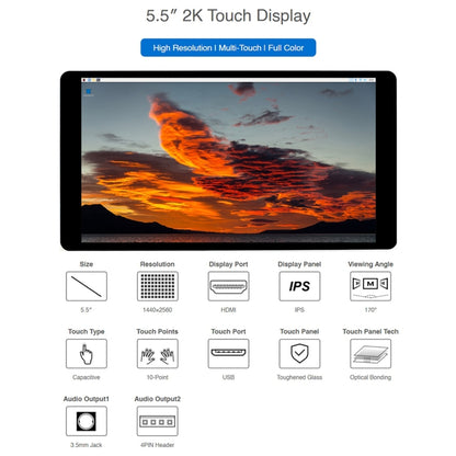 Waveshare 5.5 inch 1440 x 2560 2K Capacitive Touch LCD Display IPS Screen for Raspberry Pi , HDMI Interface - Modules Expansions Accessories by WAVESHARE | Online Shopping South Africa | PMC Jewellery | Buy Now Pay Later Mobicred