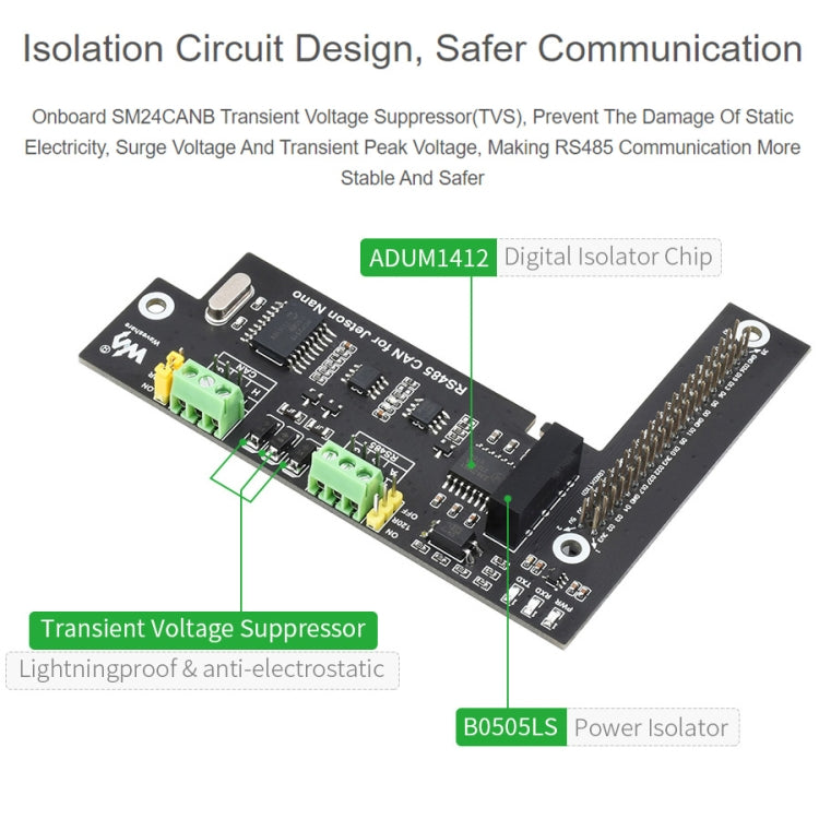 Waveshare RS485 CAN Expansion Board for Jetson Nano, Digital Isolation, Built-In Protection Circuit - free shipping - PMC TechLife - Order now!