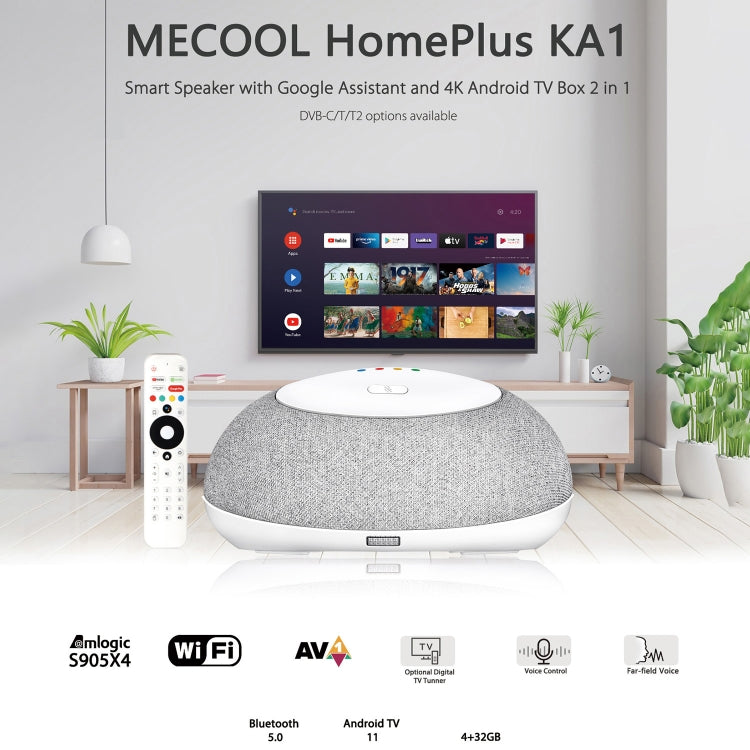 MECOOL KA1 Smart TV Speaker Android 11 TV Box with Remote Control, Amlogic S905X4 Quad Core Cortex-A55, 4GB+32GB, Dual-Band / Bluetooth / Ethernet / DVB-T/T2 / DVB-C(UK Plug) - Amlogic S905 by MECOOL | Online Shopping South Africa | PMC Jewellery