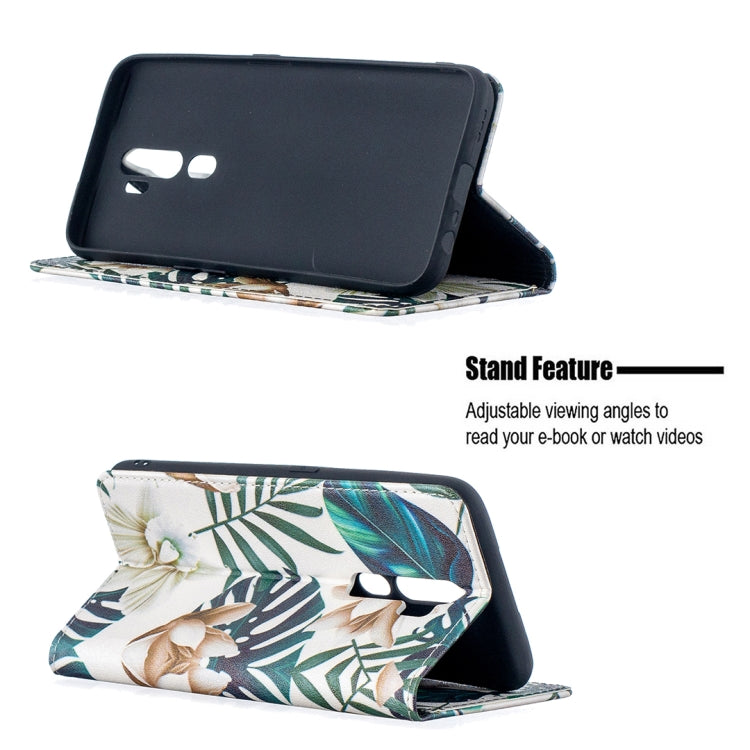 For OPPO A5 (2020) Colored Drawing Pattern Invisible Magnetic Horizontal Flip PU Leather Case with Holder & Card Slots & Wallet(Red Leaf) - free shipping - PMC TechLife - Order now!