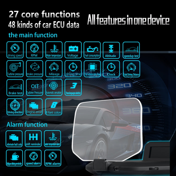 C1 OBD2 + GPS Mode Car HUD Head-up Display Compass / Speed / Water Temperature / Voltage Display / Speed / Fault Alarm / Navigation Function - free shipping - PMC TechLife - Order now!