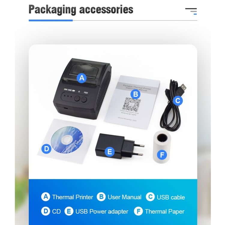 5811DD 58mm Bluetooth 4.0 Portable Thermal Bluetooth Receipt Printer, EU Plug - free shipping - PMC TechLife - Order now!