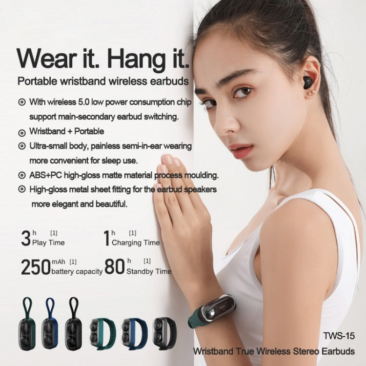 Remax TWS-15 Bluetooth 5.0 Portable Wristband Style True Wireless Stereo Earphone(Green) - free shipping - PMC TechLife - Order now!