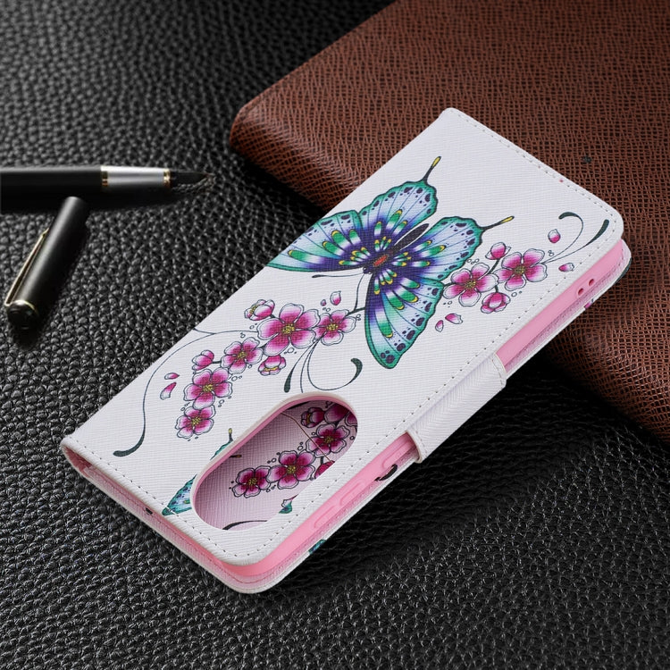For Huawei P50 Colored Drawing Pattern Horizontal Flip Leather Case with Holder & Card Slots & Wallet(Peach Blossom Butterfly) - free shipping - PMC TechLife - Order now!