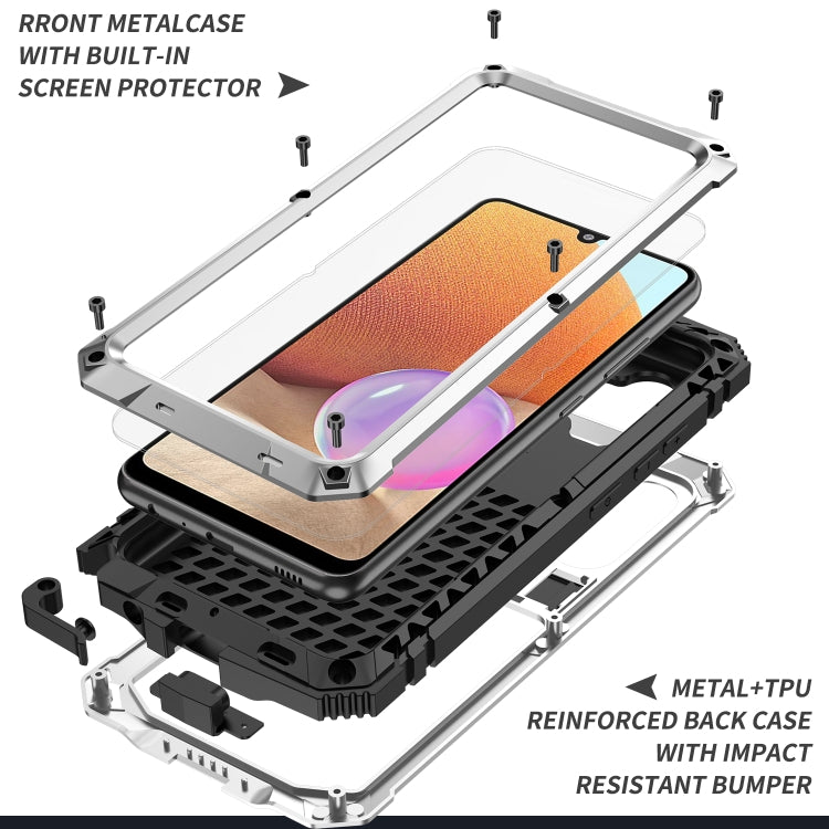 For Samsung Galaxy A32 4G R-JUST Waterproof Shockproof Dustproof Metal + Silicone Protective Case with Holder(Silver) - free shipping - PMC TechLife - Order now!