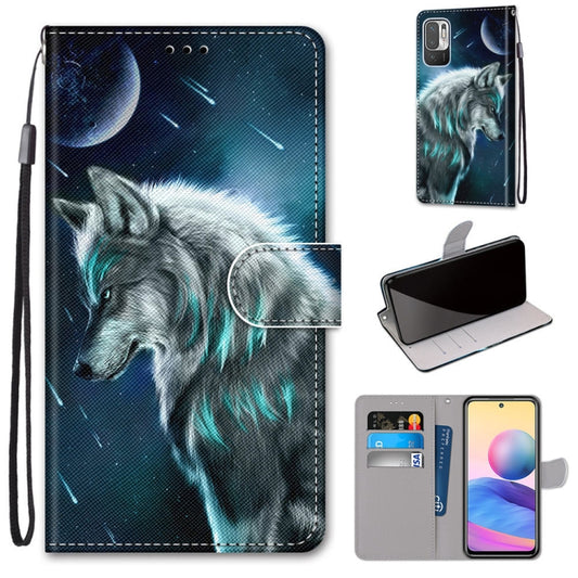 For Xiaomi Redmi Note 10 5G Coloured Drawing Cross Texture Horizontal Flip PU Leather Case with Holder & Card Slots & Wallet & Lanyard(Pensive Wolf) - Xiaomi Cases by PMC Jewellery | Online Shopping South Africa | PMC Jewellery