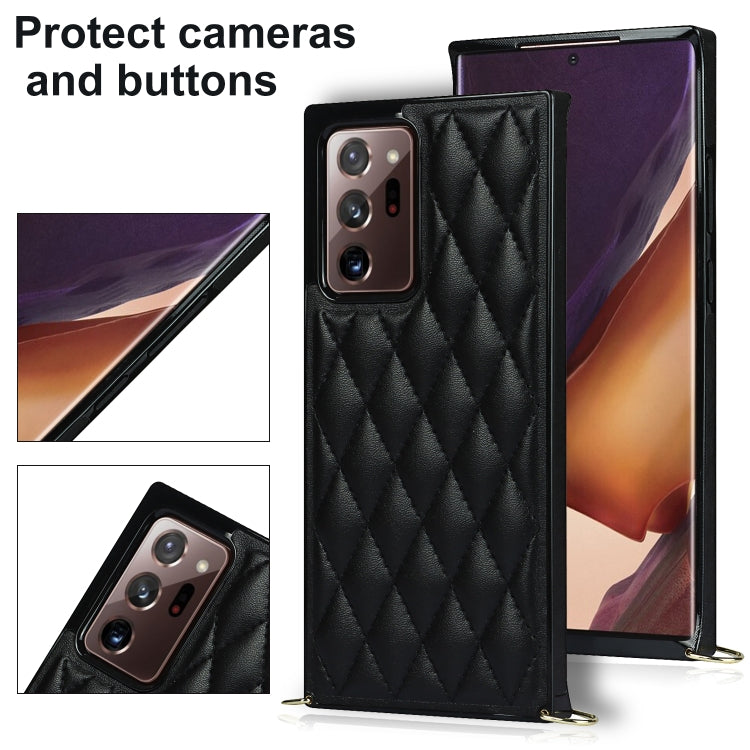 For Samsung Galaxy Note20 Ultra Elegant Rhombic Pattern Microfiber Leather +TPU Shockproof Case with Crossbody Strap Chain(Black) - Galaxy Note20 Ultra Cases by PMC TechLife | Online Shopping South Africa | PMC TechLife | Buy Now Pay Later Mobicred